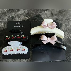 Bundle Torrid Chic Bow  & Cherry Gem Accents Hair Claw Clips Sst of 2